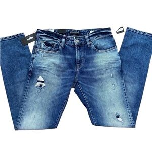 Mavi Jake mens blue jeans 32/34 slim leg distressed ripped denim
